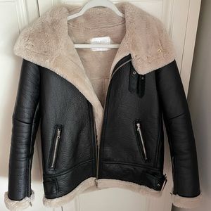 Zara Dark Brown Fur Moto Jacket Size Small